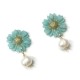 Flowers and pearls - Σκουλαρίκια μαργαρίτες από γαλάζιο πηλό και μαργαριτάρια