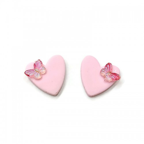 Pink butterflies in spring - Σκουλαρίκια ροζ καρδιές με μίνι πεταλούδες