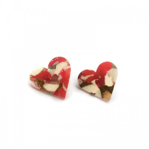 Valentine's collection -Καρφωτά σκουλαρίκια καρδιές από πολυμερή πηλό 