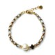 Βραχιόλι με διάφανες/χρυσές γυάλινες χάντρες, μαργαριτάρι και σταυρό αιματίτη