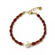Βραχιόλι με κόκκινες/χρυσές γυάλινες χάντρες, μαργαριτάρι και ατσάλινη καρδιά