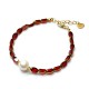 Βραχιόλι με κόκκινες/χρυσές γυάλινες χάντρες, μαργαριτάρι και ατσάλινη καρδιά
