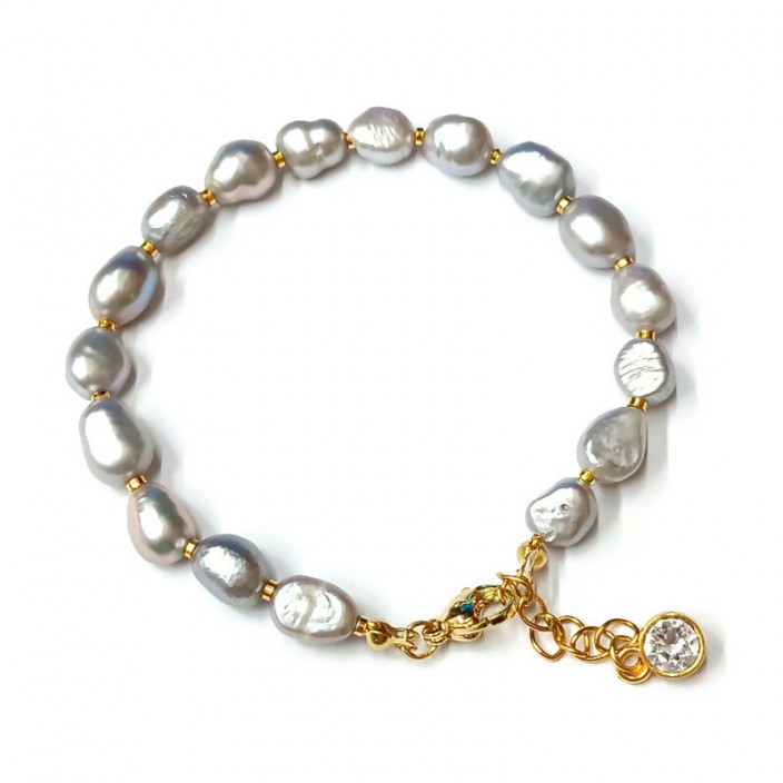 Βραχιόλι με γκρι μαργαριτάρια και κρύσταλλο Swarovski