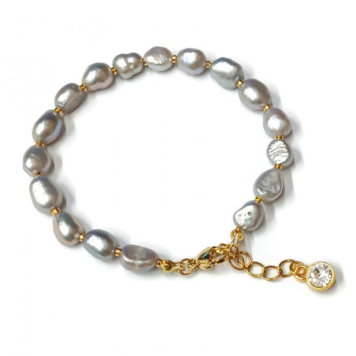 Βραχιόλι με γκρι μαργαριτάρια και κρύσταλλο Swarovski