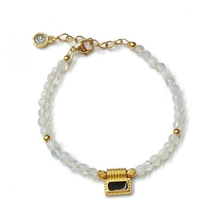 Βραχιόλι με φεγγαρόπετρα και επίχρυσο στοιχείο με μαύρο σμάλτο