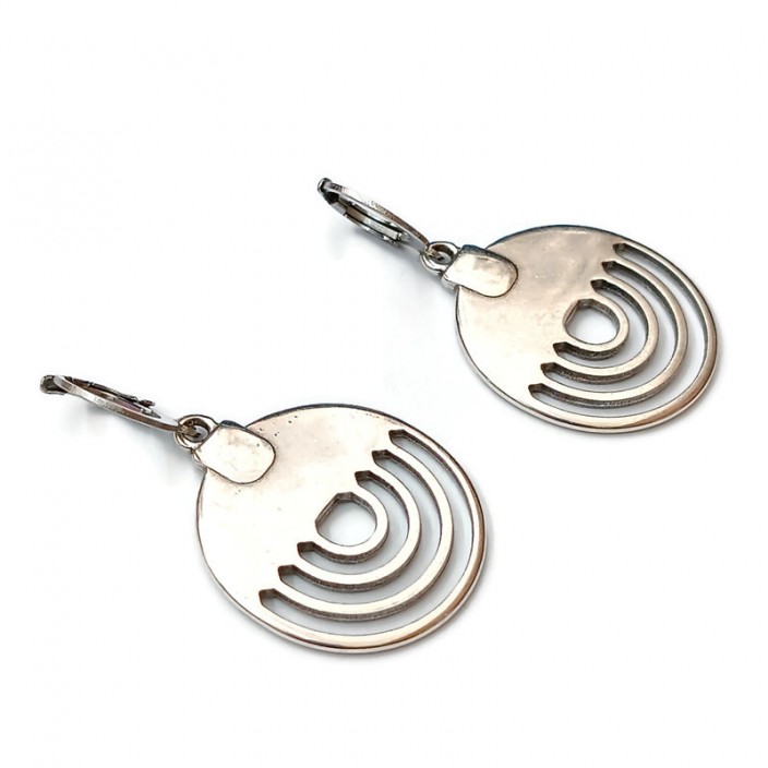 Σκουλαρίκια ατσάλινα κρικάκια με επάργυρα στρογγυλά στοιχεία