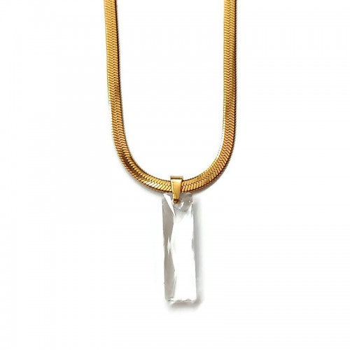 Κολιέ με πλακέ επίχρυση ατσάλινη αλυσίδα και διάφανο κρύσταλλο Swarovski 