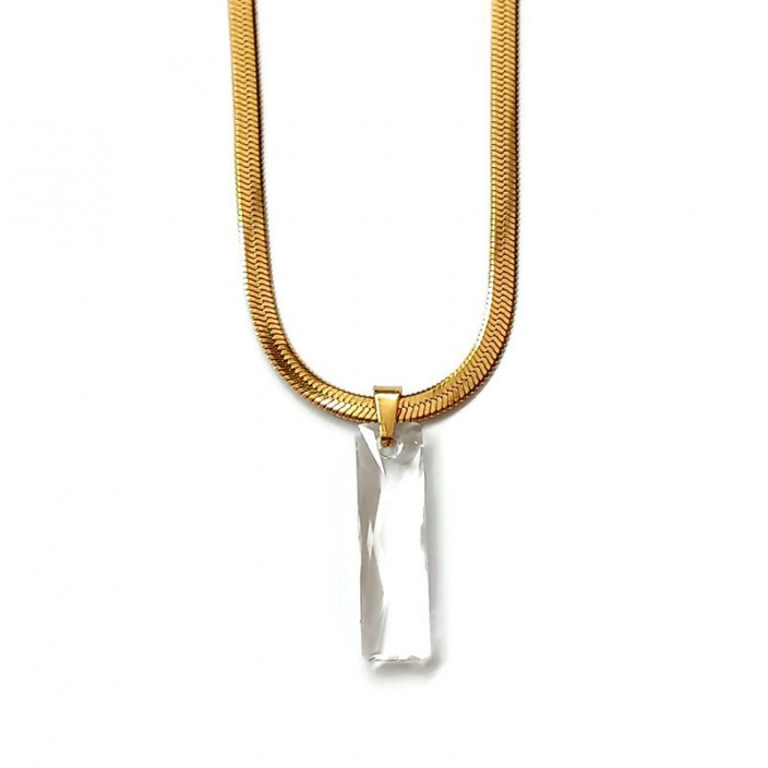 Κολιέ με πλακέ επίχρυση ατσάλινη αλυσίδα και διάφανο κρύσταλλο Swarovski 