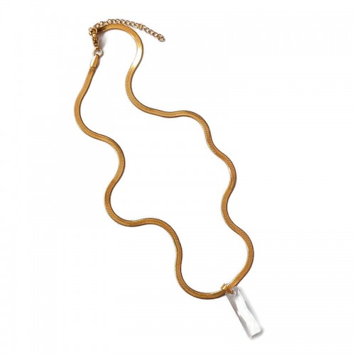 Κολιέ με πλακέ επίχρυση ατσάλινη αλυσίδα και διάφανο κρύσταλλο Swarovski 