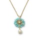 Flowers collection - Κολιέ με ατσάλινη αλυσίδα, λουλούδι από γαλάζιο πηλό και μαργαριτάρι