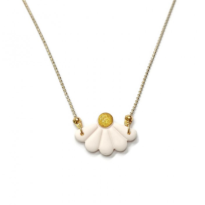 Flowers collection - Κολιέ με λευκή αλυσίδα και λευκή μισή μαργαρίτα από πηλό