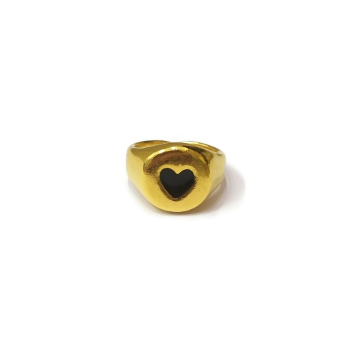 Heart ring - Επίχρυσο δαχτυλίδι με μαύρη καρδιά