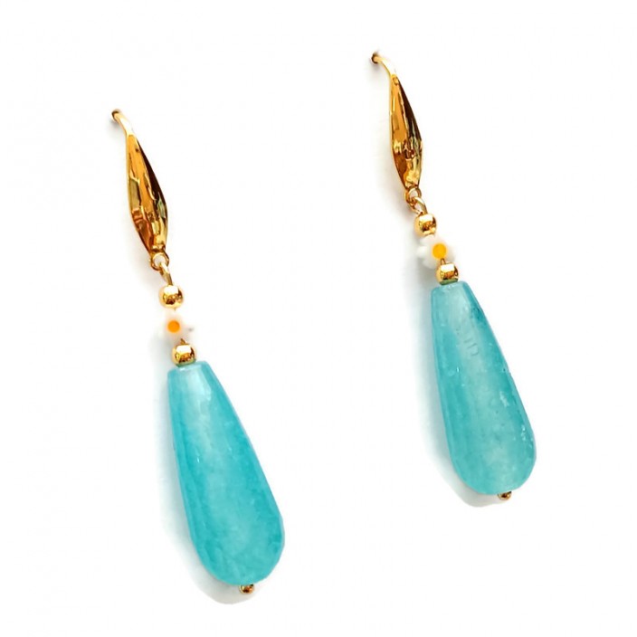 Gems collection - Σκουλαρίκια με γαλάζιο νεφρίτη - δάκρυ και μίνι millefiori μαγαρίτα 