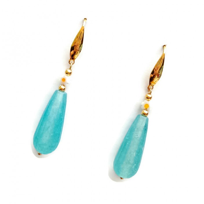 Gems collection - Σκουλαρίκια με γαλάζιο νεφρίτη - δάκρυ και μίνι millefiori μαγαρίτα 