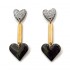 Black collection - Σκουλαρίκια με μαύρες καρδιές από πηλό και επίχρυσες μπάρες