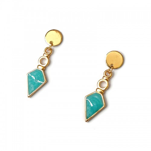 Σκουλαρίκια κρεμαστά επίχρυσα βέλη σε βεραμάν σμάλτο