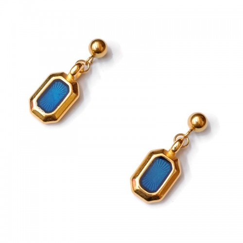 Σκουλαρίκια κρεμαστά επίχρυσα παραλληλόγραμμα με μπλε σμάλτο